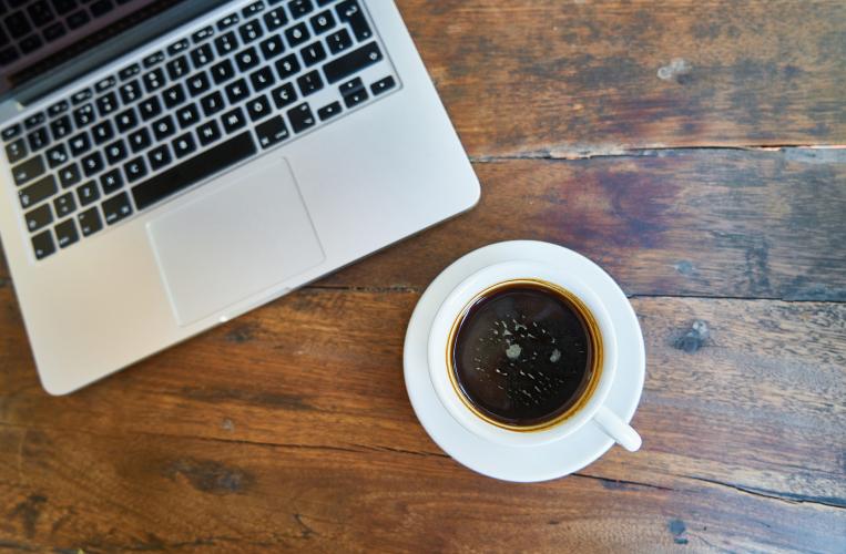 Laptop & Coffee (White Saucer)